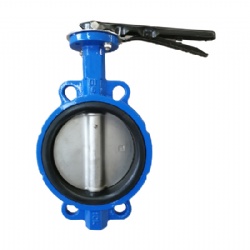 Wafer type butterfly valve with lever hard back seat